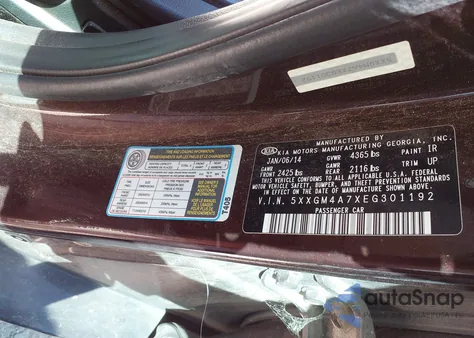 2014 Kia Optima Lx from USA, damaged, VIN 5XXGM4A7XEG301192